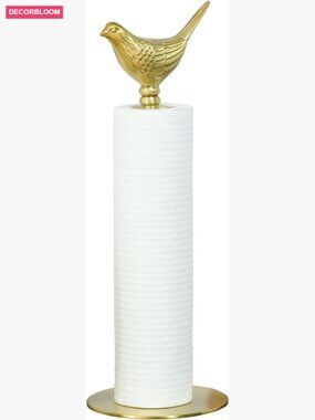 Gold Brass Paper Towel Holder Countertop with Bird Decor Kitchen